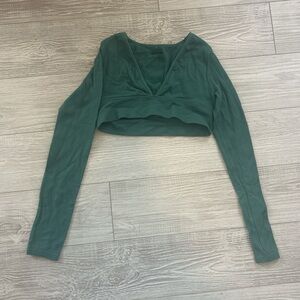 Garage Teal Long Sleeve Crop Top